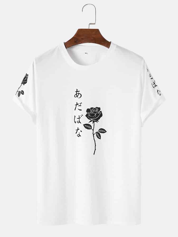 3Pcs Japanese Graphic Printed Short Sleeve T-shirt And Rose